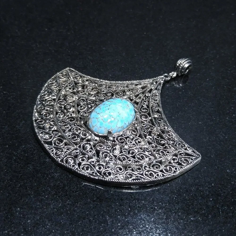 Vintage 1960s Hollycraft Faux Turquoise Large Pendant